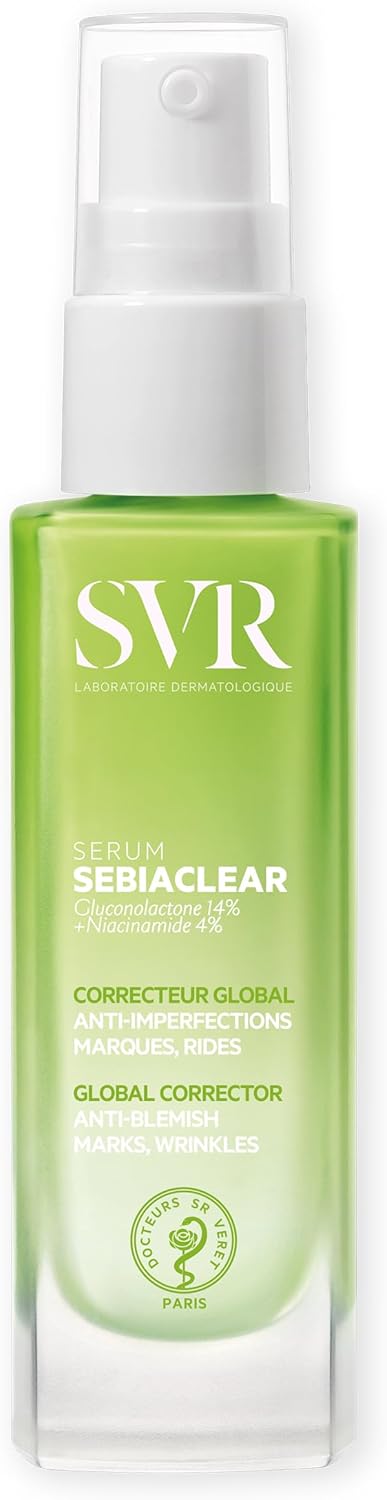 SVR SEBIACLEAR Balancing Hyaluronic Acid Serum for Face, Adult Acne Treatment, 4% Niacinamide Correcting Concentrate for Blemishes, Post-Acne Marks and Wrinkles, 30ml