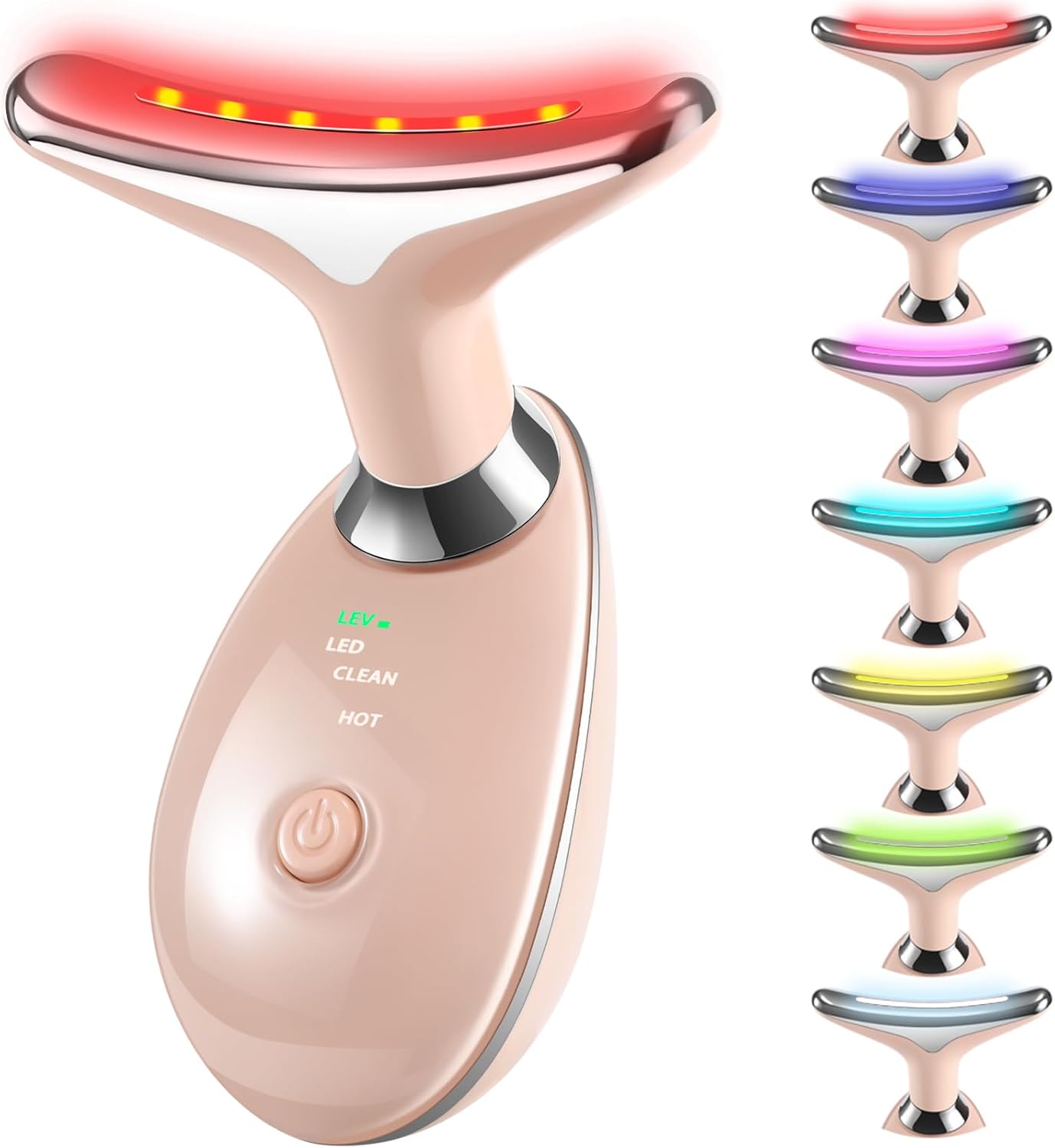 7-in-1 Face Massager Tool for Skin Care, Red Light Therapy for Face, Double Chin Gift (Pink)