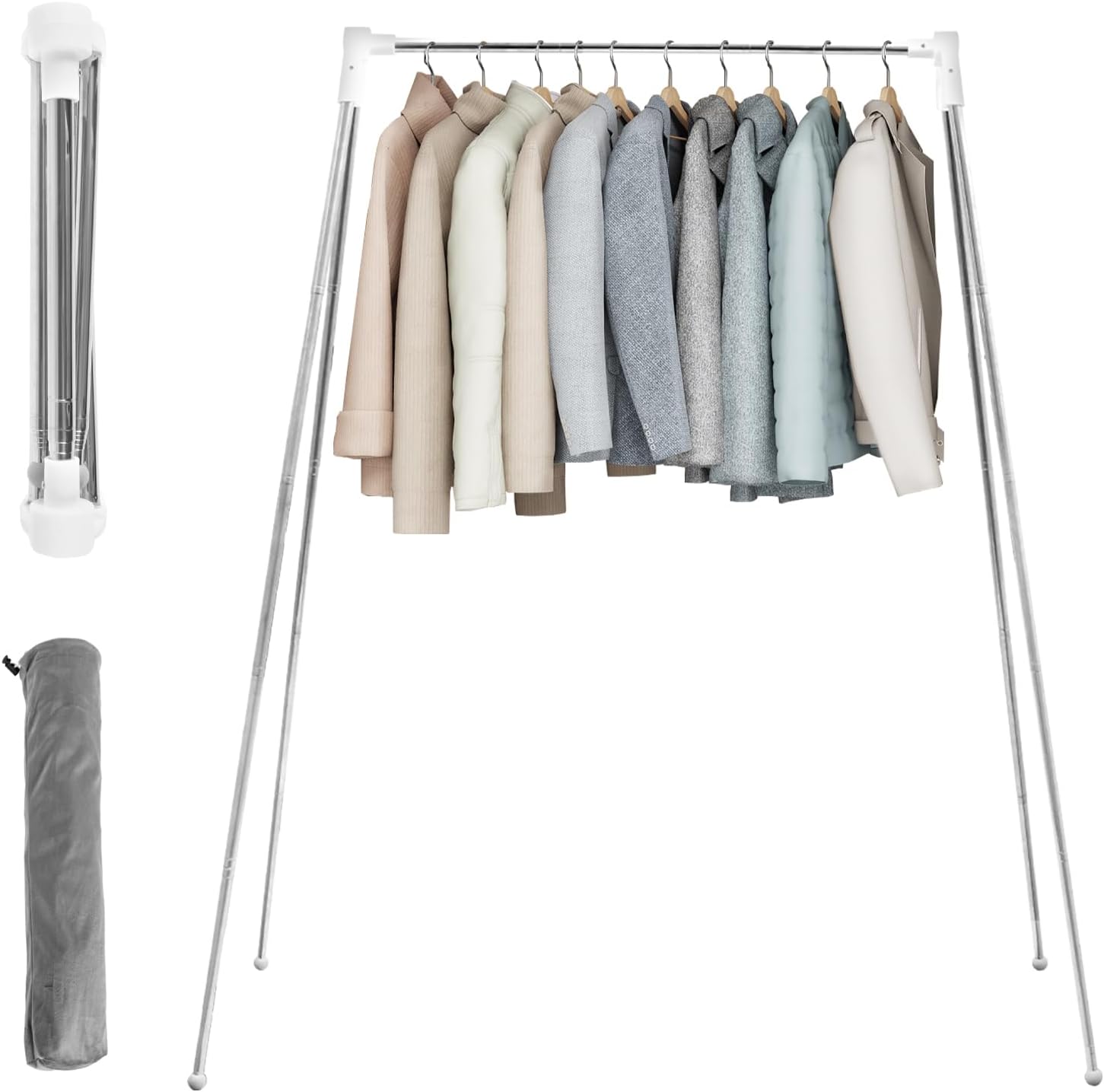 Portable Clothes Drying Rack, 53.5Inch Foldable Laundry Drying Rack Stretchable Clothes Drying Hanger with Non-Slip Feet Stainless Steel Clothes Drying Stand Travel Garment Rack for Camping Laundry