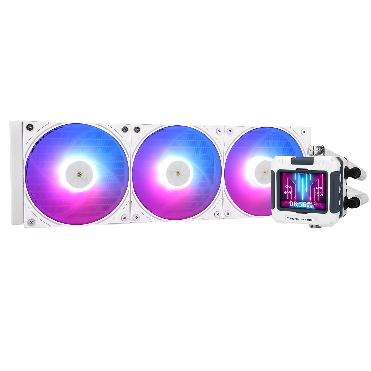 TR-FW360 White ARGB CPU Water Cooler,3 PWM Fans Water Cooling System,IPS LCD Screen with 320 * 240 Resolution,for AM4/AM5&Intel LGA1851/1700,Computer CPU Liquid Cooler for 2.4in IPS Display