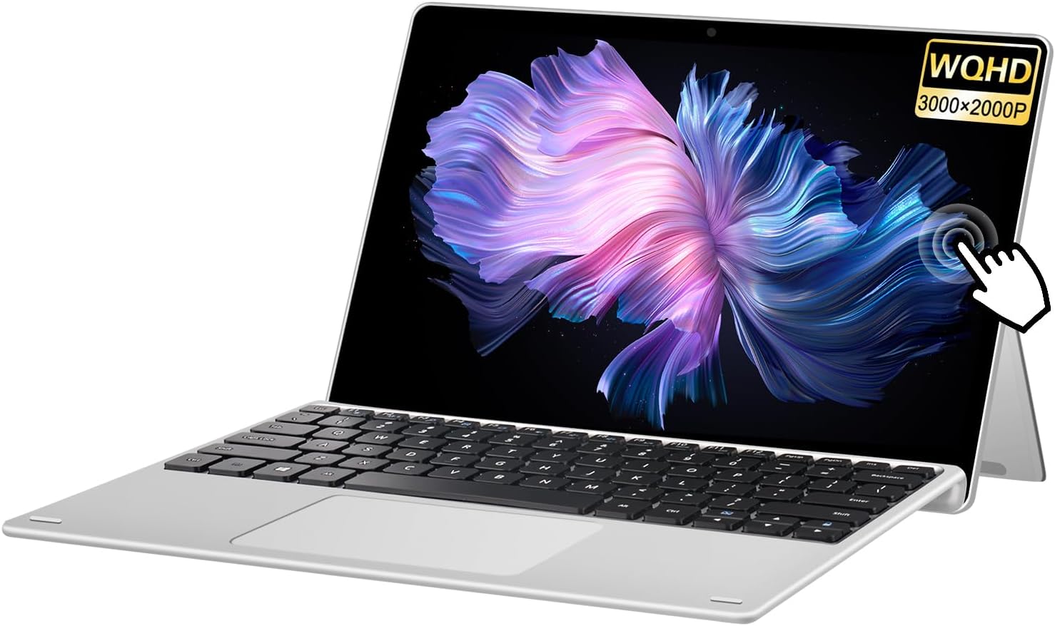 VGKE 2-in-1 Touch-Screen Laptop, 12.3" 3K IPS Tablet PC with Magnetic Keyboard, Celeron J4125, Up to 2.7Ghz, 8GB RAM, 256GB SSD, USB Type-C, Webcam, Silver