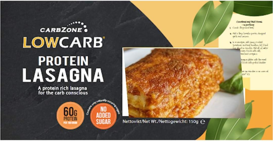 CarbZone Low Carb Protein Lasagna – High Protein Whole Wheat Pasta Sheets, Keto-Friendly, No Added Sugar, Pasta Alternative, 60g Protein per 100g (150g Pack, Pack of 1)