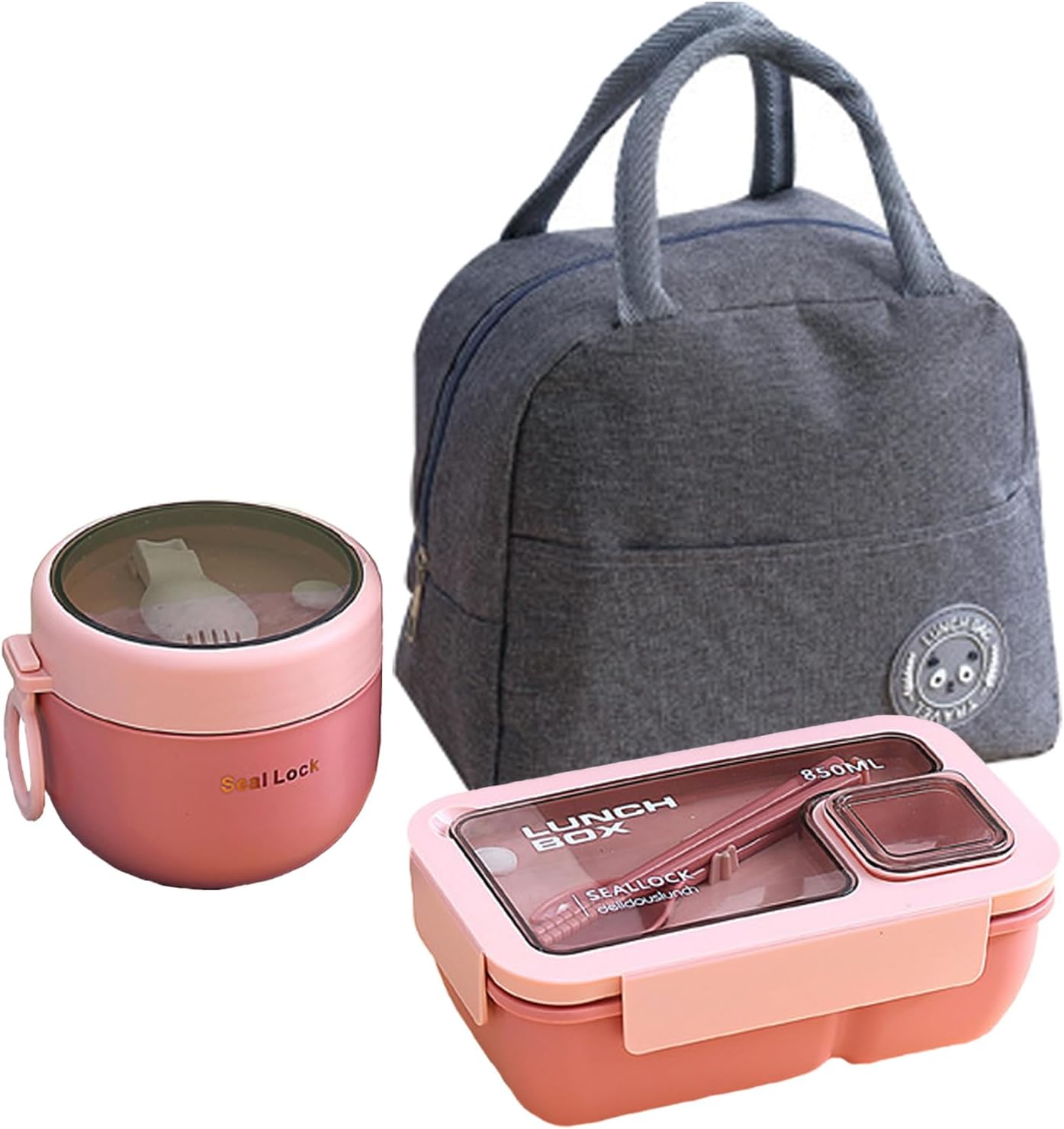 HASA zone Lunch Box Adults for Work, Bento Boxes Set with Bag, Utensils, Oats Container Durable Leakproof Lunch Box with Fork & Spoon, Food Storage Box for Men Women Student School Office