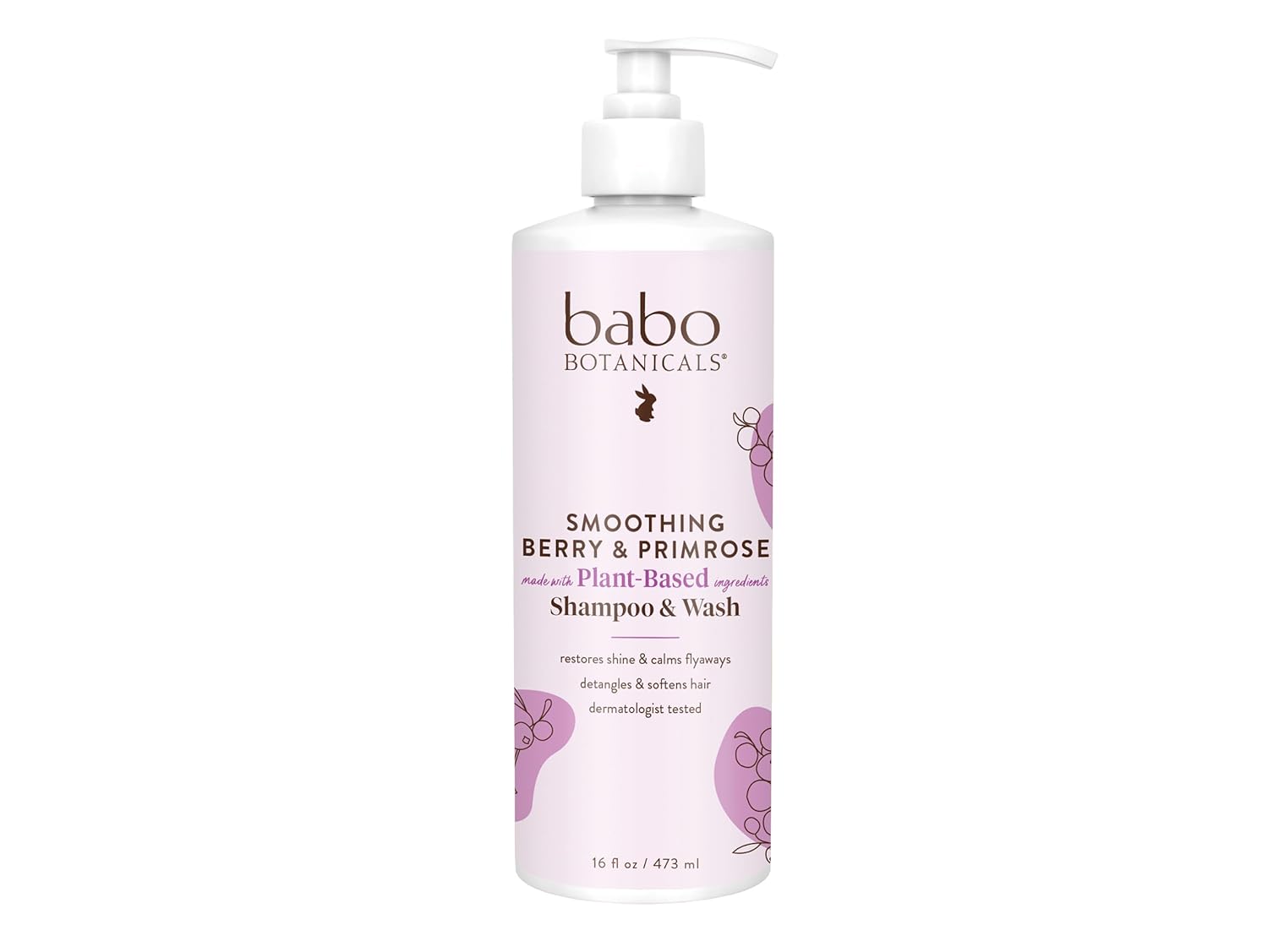 Babo Botanicals Smoothing Berry 2-in-1 Shampoo & Wash - Detangling & Nourishing - Eliminates Frizz & Prevents Static - Evening Primrose Oil - For all ages - Light Berry Fragrance- Vegan