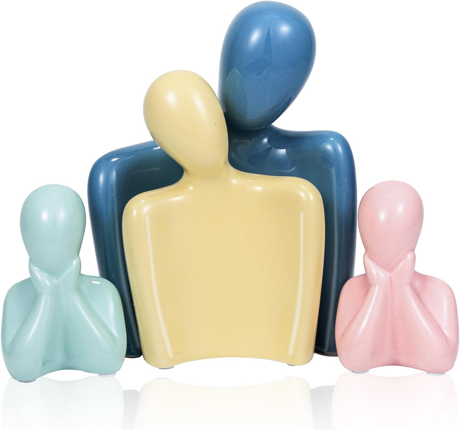 Kityemo Ceramic Family of Four Sculpture - Elegant Home Decor Figurine for Living Room, Shelf, and TV Stand for Parents and Memorable Room Accent