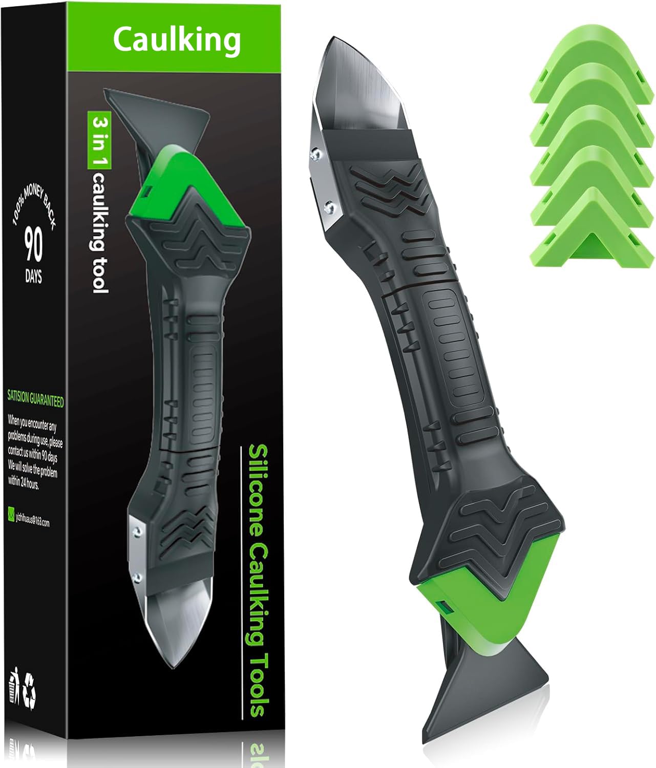 Caulking Tool 3 in 1 Sealant Finishing Tool Bathtub Caulk with Stainless Head, Caulk Remover Glass Glue Angle Scraper for Bathroom, Kitchen,Floor,Window,Sink Joint,Frames