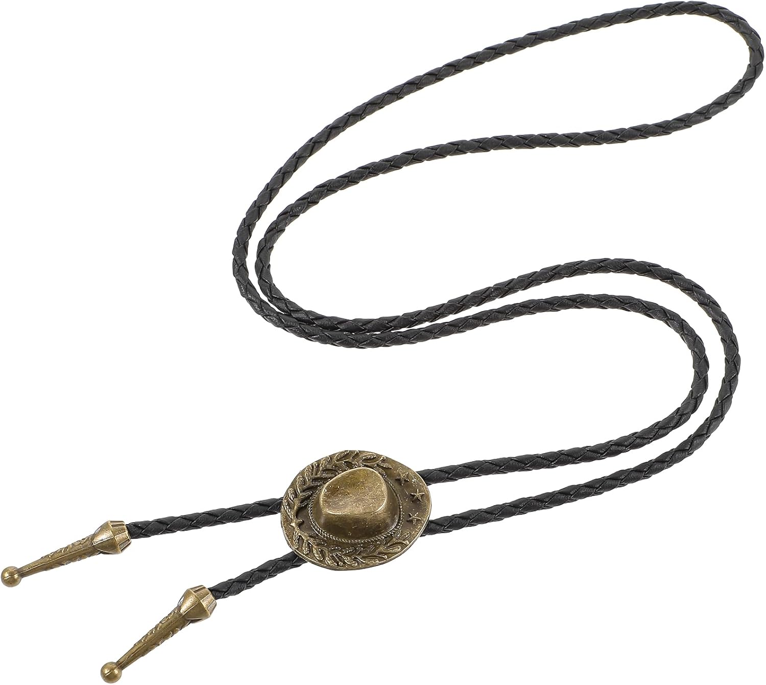 Ptwola Men Bolo Tie Western Rodeo Cowboy Tie Necklace Fancy Leather Necktie Clothes Supplies Bronze Cowboy Hat Buckle Wear Collar Cord Kit Neck Belt Costume Accessories for Women Kids Boys