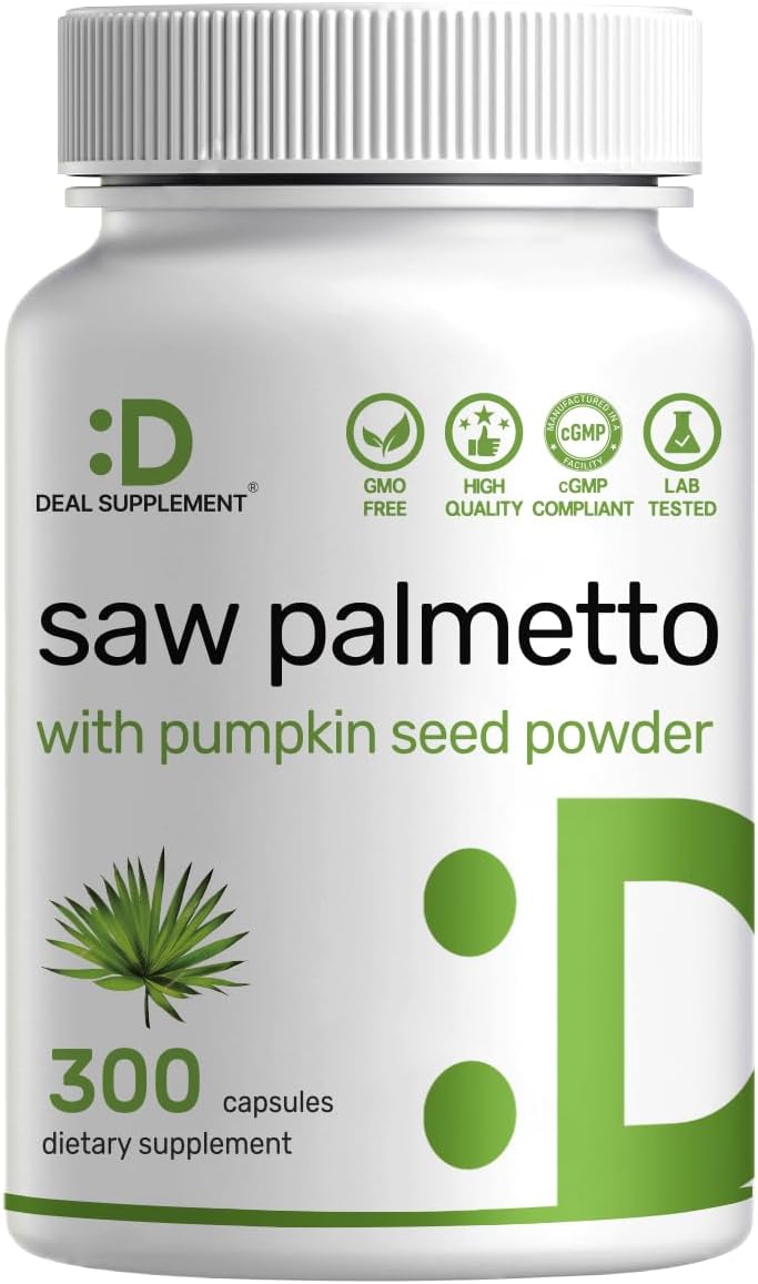 Saw Palmetto Supplement with Pumpkin Seed, 300 Capsules | Promotes Prostate Health | DHT Blocker | Hair Growth Vitamins, Maintain Normal Urinary Frequency