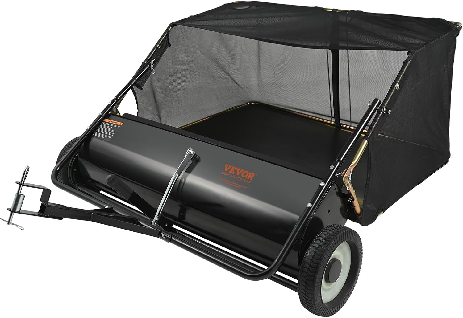 VEVOR Tow Behind Lawn Sweeper, 44 in Pull Behind Lawn Sweeper, 25 cu. ft Large Capacity Leaf & Grass Collector, Heavy Duty Garden Sweeper with Adjustable Sweeping Height for Yard, Lawn, Farm