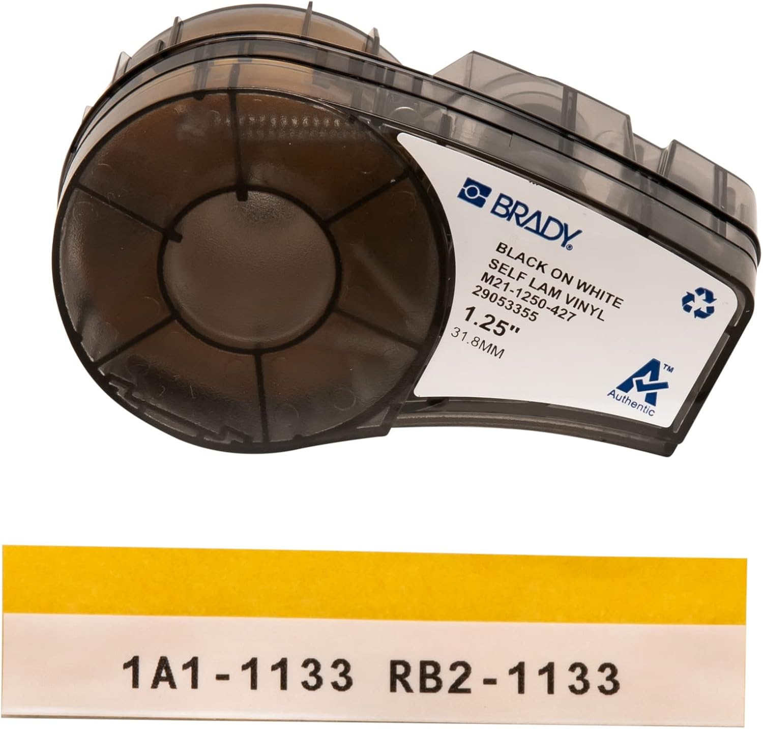 Brady Self-Laminating Vinyl Tape for BMP21-PLUS; BMP21-LAB; BMP21, 31.75 mm x 4.30 m, Black on White, Transparent