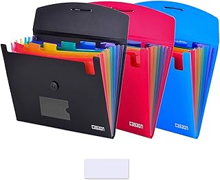 7-Pocket Expanding File 3pcs, Plastic Expandable File Folder - Black&Blue&Red
