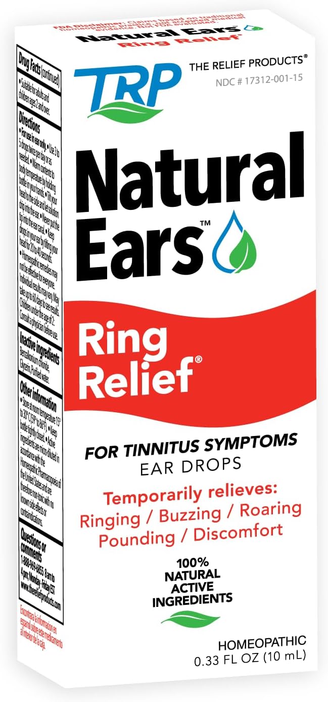 The Relief Products Ring Relief Ear Drops Formula - 100% Natural Active Ingredients Tinnitus Relief for Ringing Ears - 0.33 Fl. Oz.