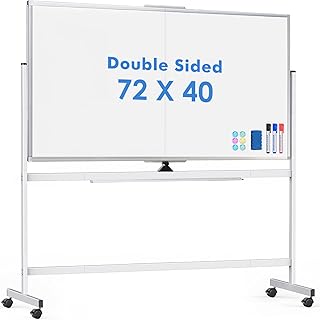Double Sided Rolling Whiteboard, 72 x 40 Large White Board with Stands, 360° Reversible Magnetic Dry Erase Board on Wheels for School, Classroom, Office
