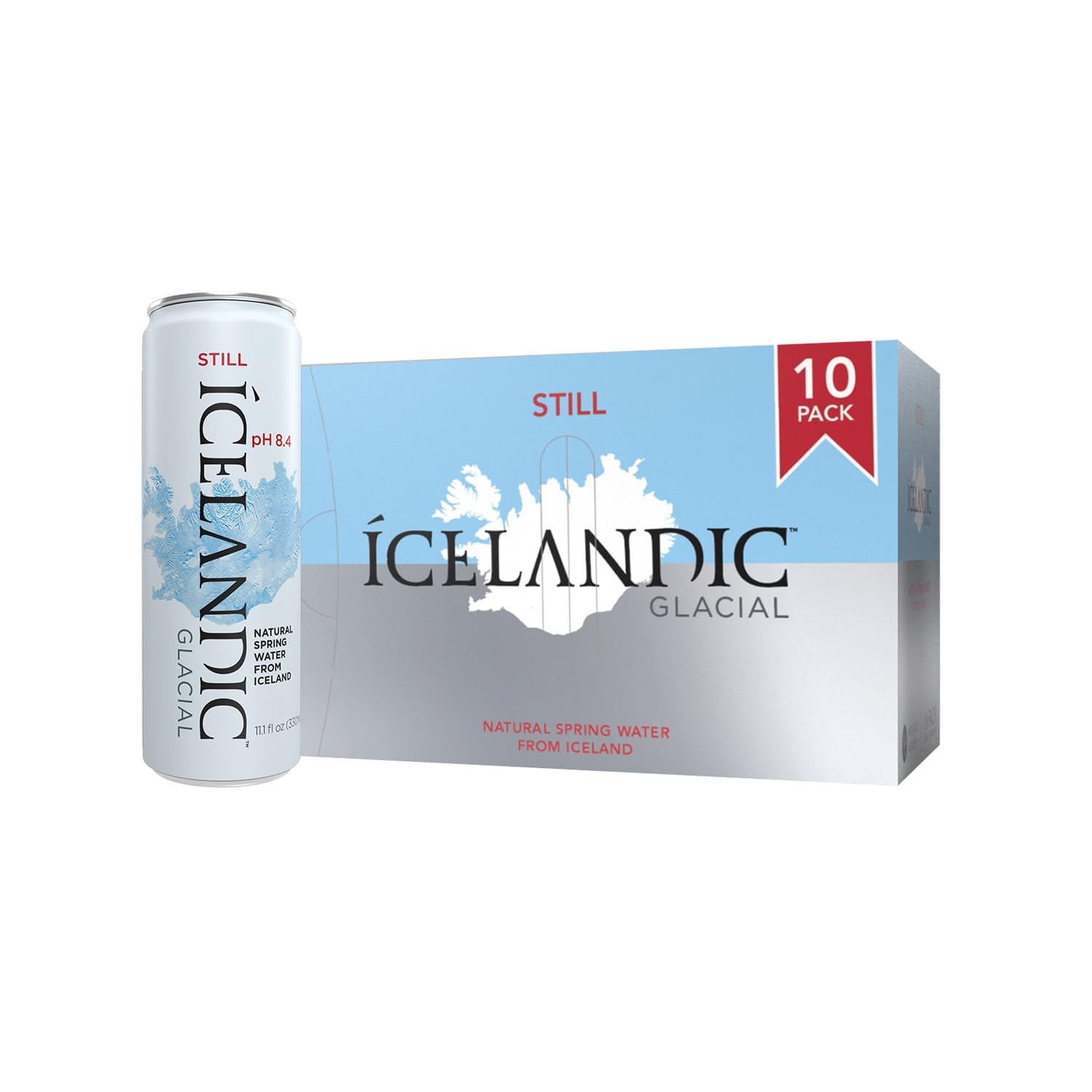 Icelandic Glacial Natural Spring Alkaline Water, 330 ml / 11.1 Fl Oz Cans (Pack of 10)