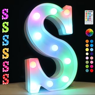 Light Up Colorful LED Marquee Letter lights, 18 Colors Changing Alphabet Letters Sign with Remote Timer for Night Light Girls Bedroom Wedding Birthday Party Lamp Christmas Home Bar Decor- Colorful S