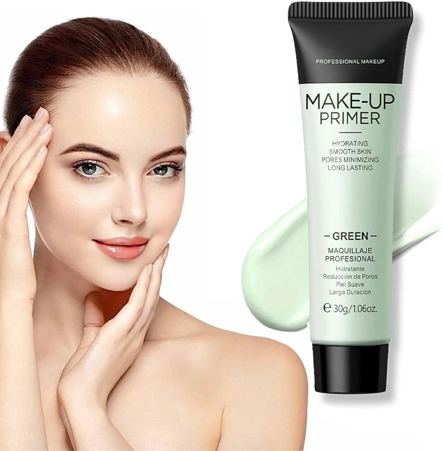 Green Colour Corrector Primer Makeup, Anti-Redness Face, Grips Makeup to Last, for Red & Blemished Skin, Pore Minimizer, Hydrating Make up, Balance Skin Tone