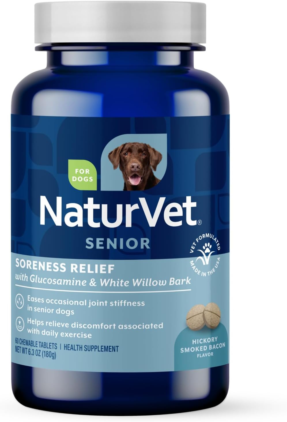 NaturVet Senior Wellness Aches & Discomfort for Dogs Plus Glucosamine- 60ct