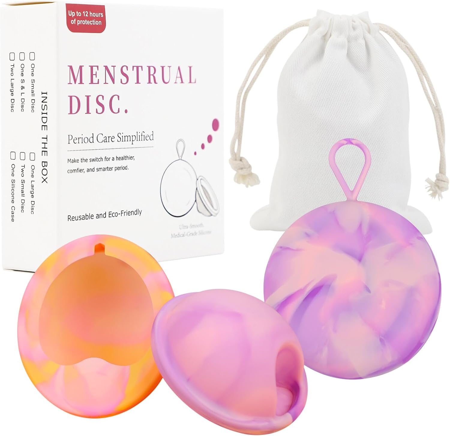 EACHPT Menstrual Cups, Pack of 2 Reusable Menstrual Disc Soft Grade Silicone Menstrual Cup - Comfortable, Leak-Proof Period Protection,Small Large Sizes,Tampon, Pad, Cup Alternative