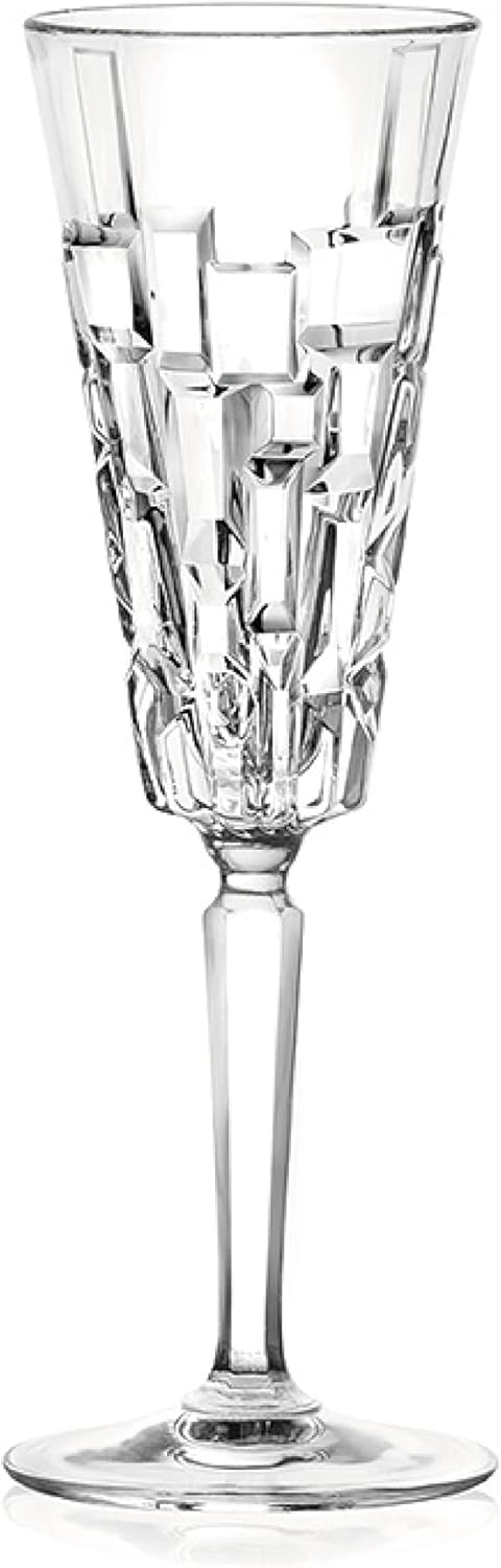 RCR 27437020006 Etna Champagne Flute - Set of 6, 190 ml, Luxion Crystal Glassware, Dishwasher Safe, Champagne Toasting Glasses, Ideal for New Homeowners or Dinner Parties, Celebration Glasses