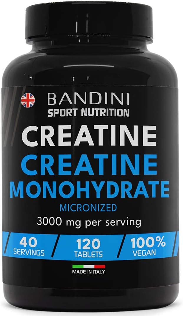 Bandini® Creatine Monohydrate 3000mg | 120 Tablets | Supplement for Energy, Training and Gym | Pre Workout for Men & Women | Powder Alternative | 100% Vegan Micronised Creatine | Keto Unflavoured
