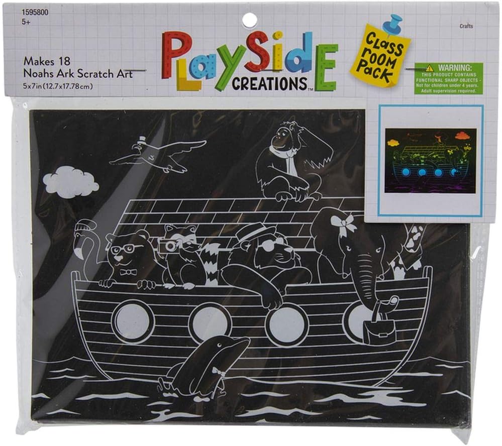 Noah's Ark Scratch Art Craft Kit - 18 Count - for Classroom, Sunday School, VBS, More