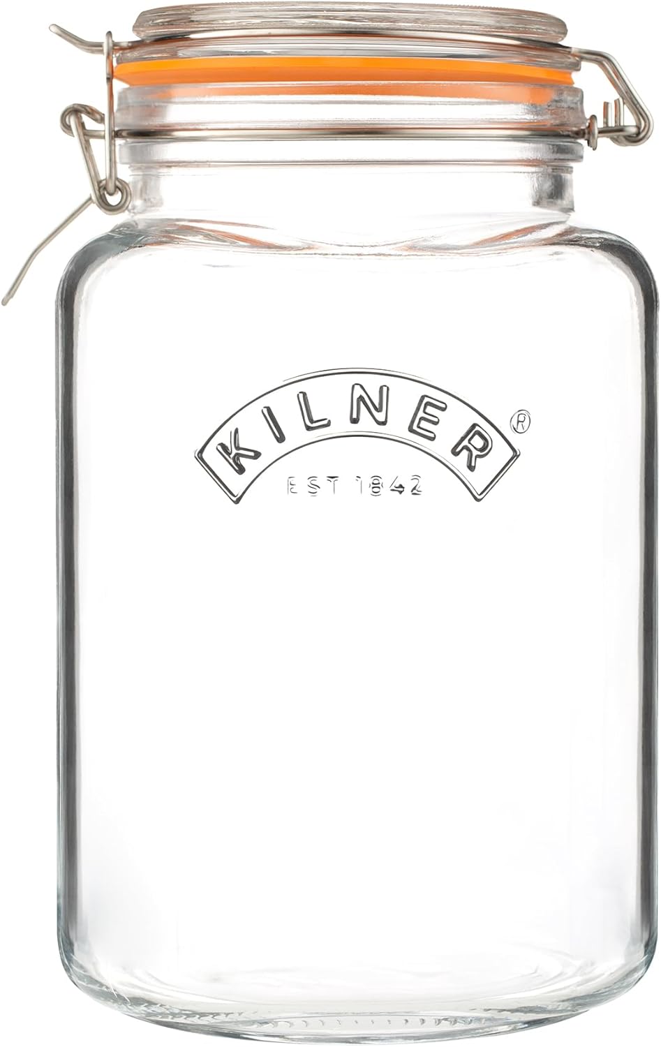 Kilner Square Clip Top Jar 3L (3000ml) Airtight Glass Jar for Preserving Whole Fruits Vegetables and Storing Cereals Pasta Nests Pet Biscuits
