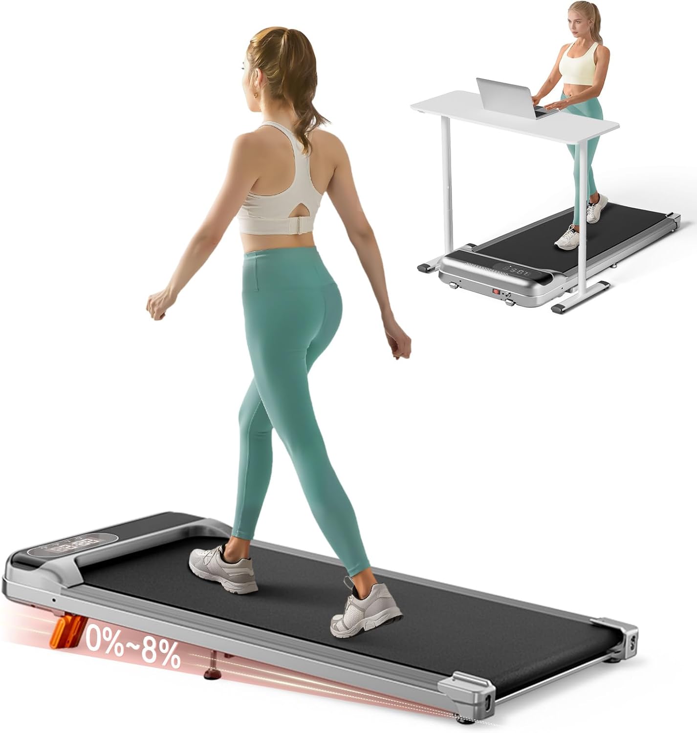 Walking Pad, Under Desk Treadmill with Incline for Home Office 2.5HP Portable Walking Treadmill with 265 Lbs Weight Capacity Walking Machine, Remote Control, LED Display