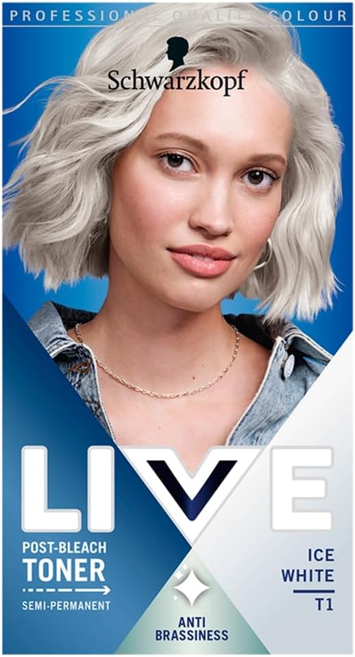 Schwarzkopf LIVE Post-Bleach Hair Toner, Ice White Semi-Permanent Colour Toner, for Cool Blondes, Ice Blonde Toner Neutralises Brassiness and Yellow Tones for up to 16 Washes