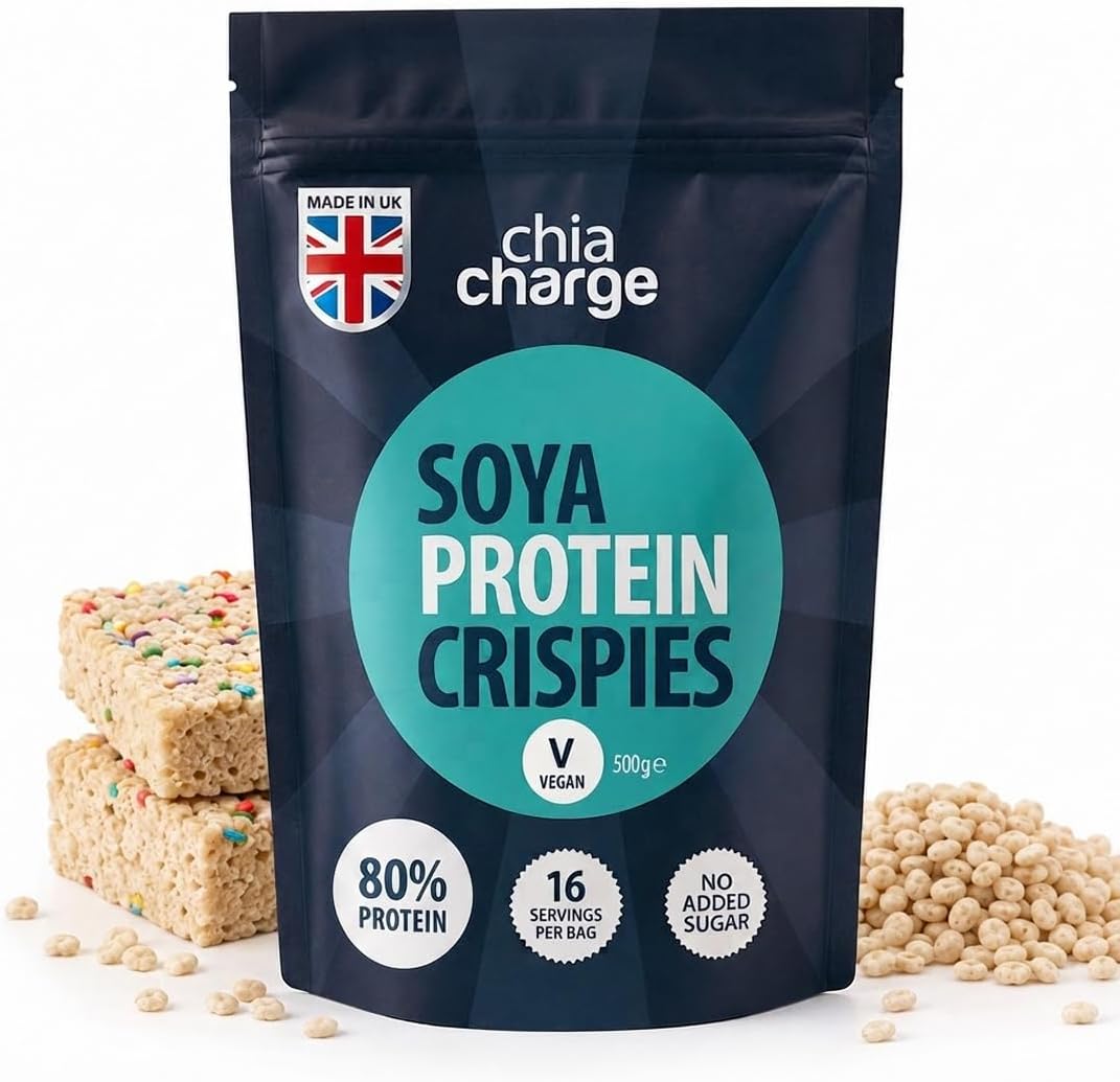 80% Protein SOYA Crispies - High Protein for Adults and Kids - Healthy, Wheat Free Vegan Snack - Low Fat Food, No Sugar Crispies 500g Unflavoured