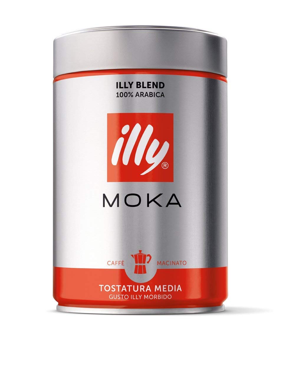 illy Coffee, Moka Ground, Medium Roast, 100 percent Arabica Bean Signature Italian Blend, Premium Gourmet Roasted Coffee, Pressurized Fresh, 8.8oz Can, 2 Pack