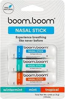 BoomBoom Nasal Stick (3 Pack) | Vapor Flow Technology | Better Breathing + Natural Focus | Cool Refreshing Sensation | Premium Essential Oils + Menthol Inhaler (Mint, Wintermint, Tropical)