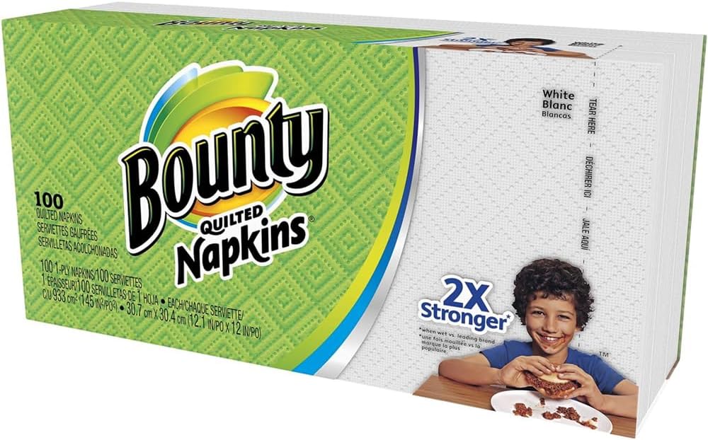 Bounty Quilted Napkins, 1-Ply, 12.1In X 12In, 100/PK, White