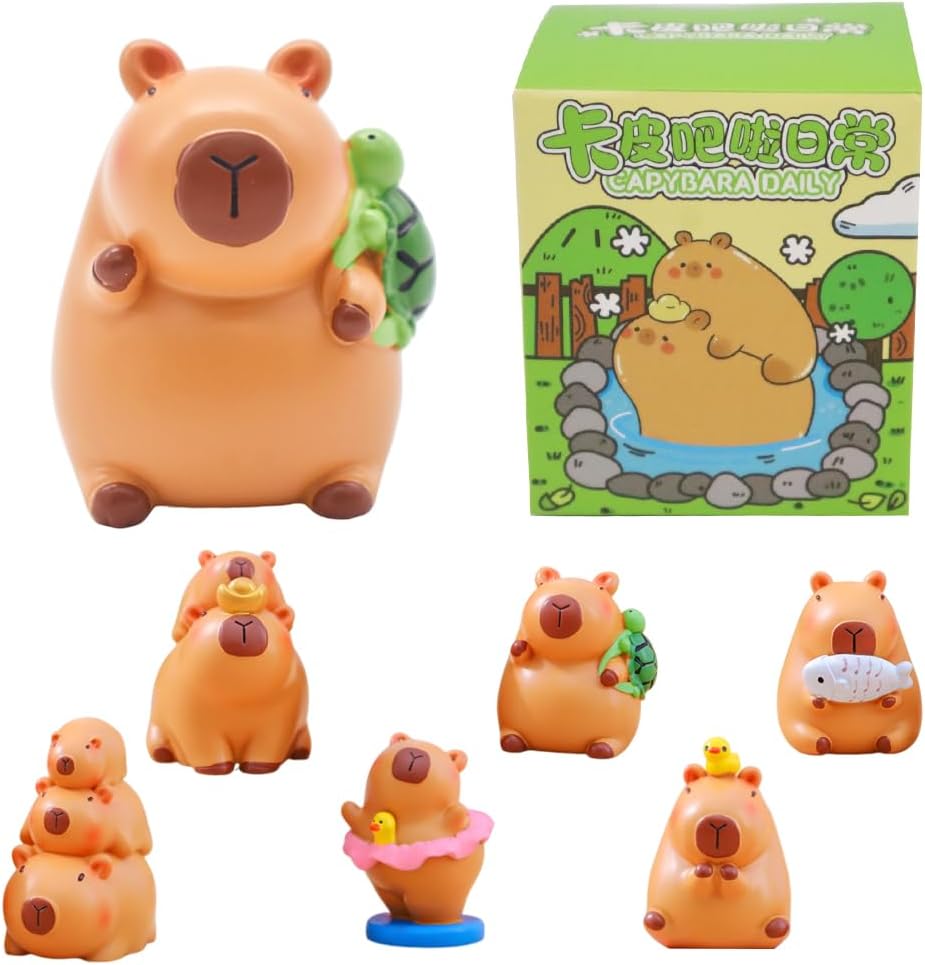 KAOVCXR Blind Box Capybara Figure Characters Capybara Figures Collectible Character Series Articulated Character Design Gifts for Capybara Fan-Favorite Blind Box,1PCS, Single Box Style B