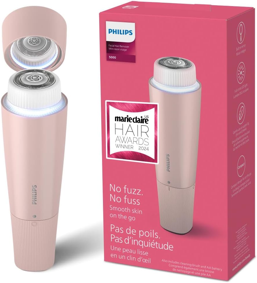 Philips Facial Hair Remover 5000 Series, Personal Groomer for Women, Cordless and Compact, with Hypoallergenic Head, Gentle and Quick Facial Hair Removal, Easy Touch-Ups, Model BRR454/00