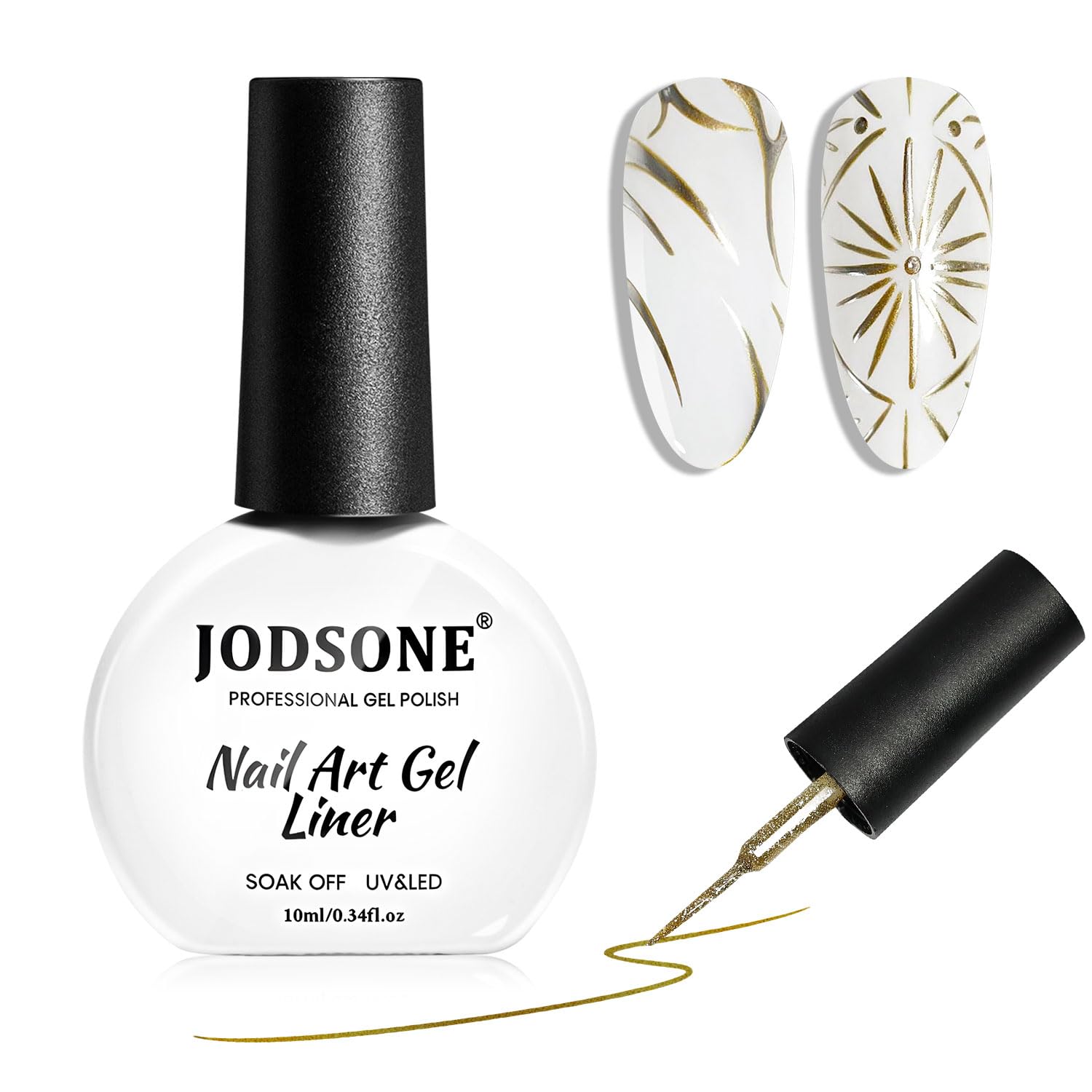 JODSONE 10ml Nail Art Gel Liner Glitter Gold Gel Nail polish Need U V Lamp Cured with Thin Brush at Home Salon Design Gift for Girls