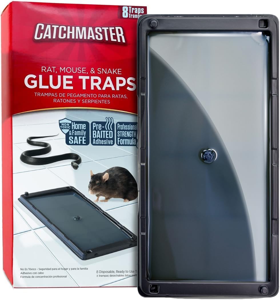 Catchmaster Rat, Snake and Mouse Traps 8Pk, Large Bulk Glue Rat Traps for Home, Pre-Scented Adhesive Plastic Tray for Inside House, Snake, Mice, & Spider Catcher, Pet Safe Pest Control