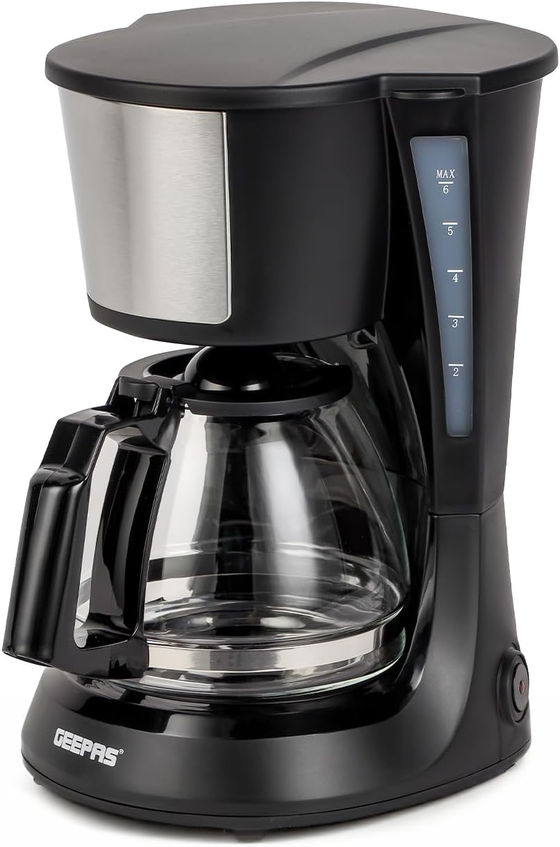 GEEPAS 750ml Filter Coffee Machine | Fast Brewing 600W Coffee Maker for Instant Coffee, Espresso, Macchiato & More | Keep Warm & Anti-Drip Function Reusable Nylon Filter, Black