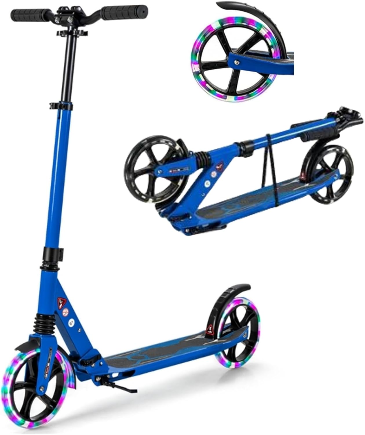 GYMAX Foldable Kick Scooter, Height Adjustable City Scooter with Light Up Wheels, Shock-Absorbing System, Non-Slip Deck & Rear Brake, Lightweight Scooters for Kids Adults and Teens