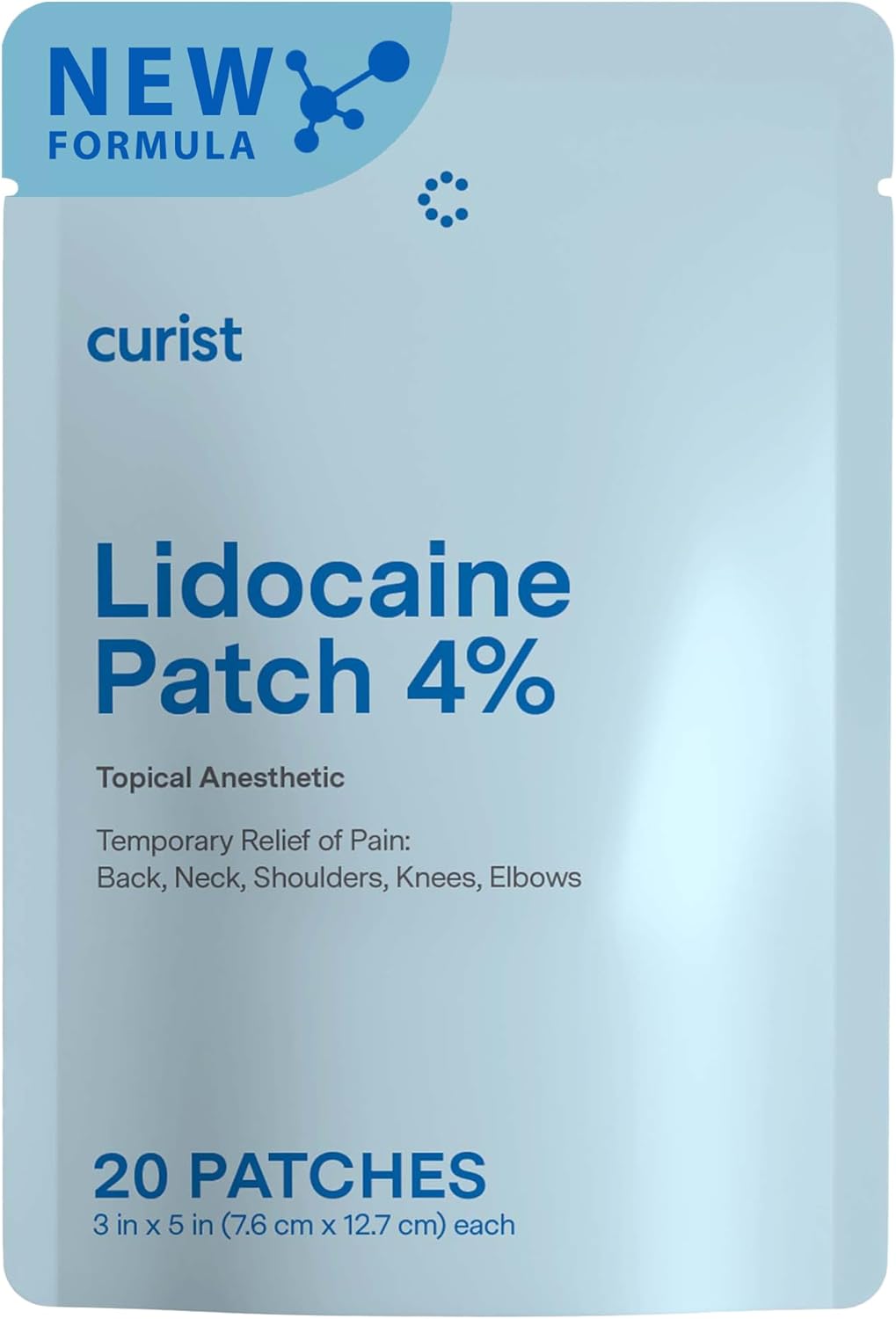 Curist Lidocaine Patches Maximum Strength with Curcumin - Numbing Topical Pain Relief for Back Relief, Neck Relief, & Sore Muscle Relief (Pack of 20 Pain Patches 3"x5" 4% Lidocaine Patch) New Formula