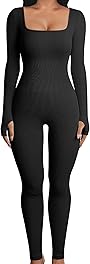 OQQ Women Yoga Jumpsuits Workout Ribbed Long Sleeve Sport Jumpsuits