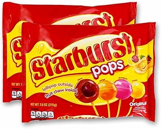 Spangler Candy Starburst Filled Lollipops 7.6 Oz Bag - 2 pack, Pink, Yellow, Orange, Red, 7.6 Ounce (Pack of 2)