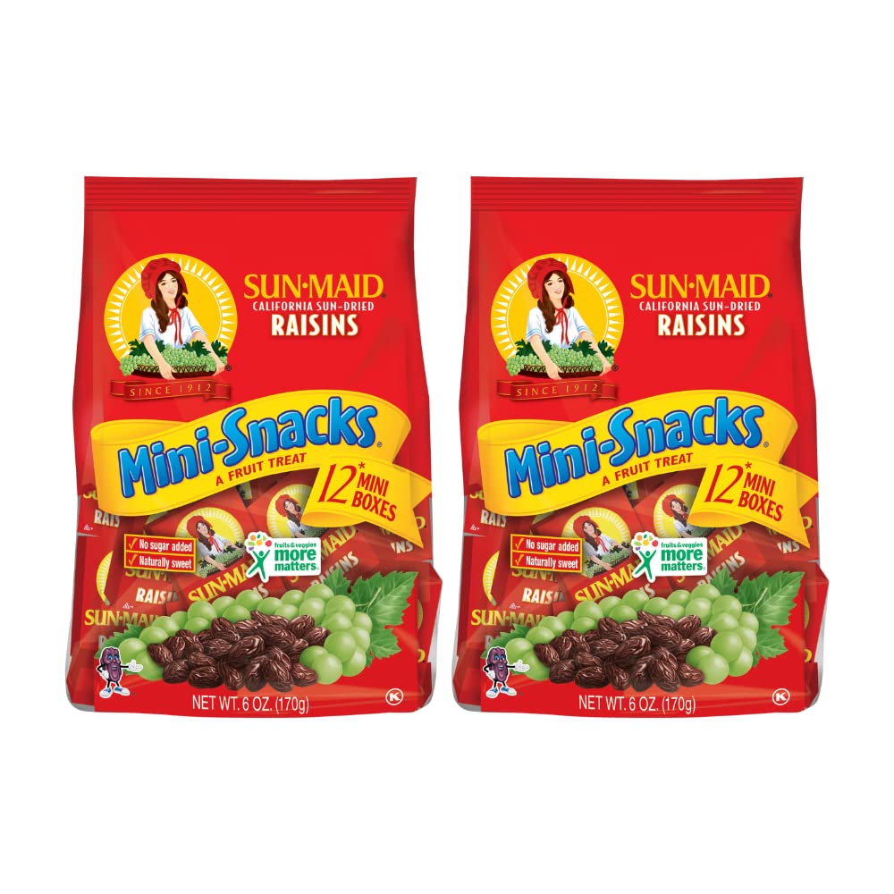 Sun-Maid California Dried Raisins Mini Snack Packs .5 oz boxes-6 ct (Pack of 2)