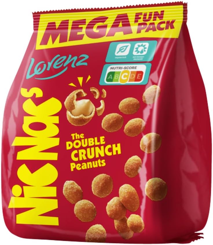 Lorenz Nic Nacs Double Crunch Peanuts | Seasoned Peanut Snack | Nuts Coated in Crispy Spice Shell | German Party Snack with Paprika Bell Pepper Flavour | NicNacs | Bulk Pack of 600G - imported by DFB
