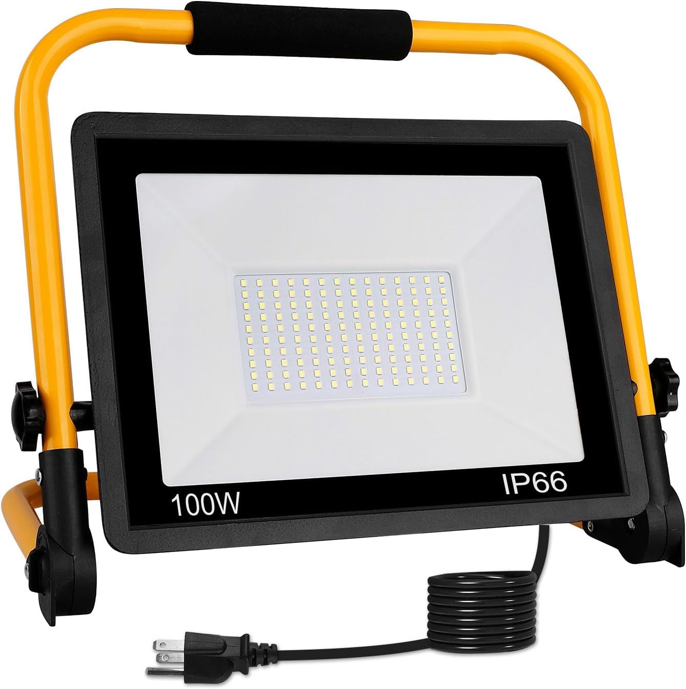 T-SUN 100W LED Work Light, Waterproof LED Flood Light, Adjustable Portable Job Site Worklight with Power Cord for Garage, Construction Site, Outdoor Lighting