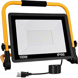 T-SUN 100W LED Work Light, Waterproof LED Flood Light, Adjustable Portable Job Site Worklight with Power Cord for Garage, Construction Site, Outdoor Lighting