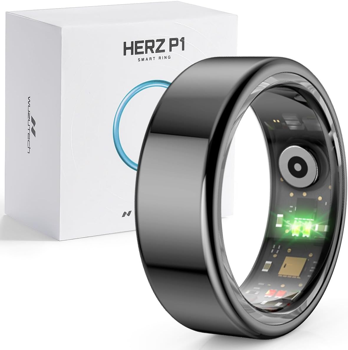 Herz P1 Smart Ring for Women & Men - (Size 11) 24/7 Health Metrics Fitness Ring, Tracks 20+ Biometrics, 6 Day Battery Life, Waterproof Stainless Steel, Free APP for iOS Android, No Subscription
