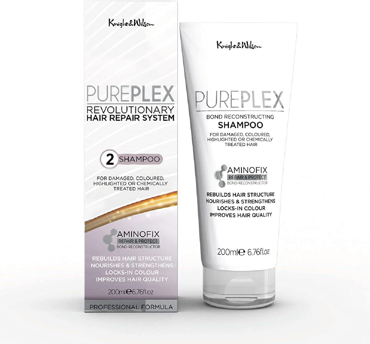 PurePlex Bond Reconstructing Shampoo, For all hair types, Professional Formula Nourishes & Rebuilds hair from within, Protects & Restores, 200ml. By Knight & Wilson