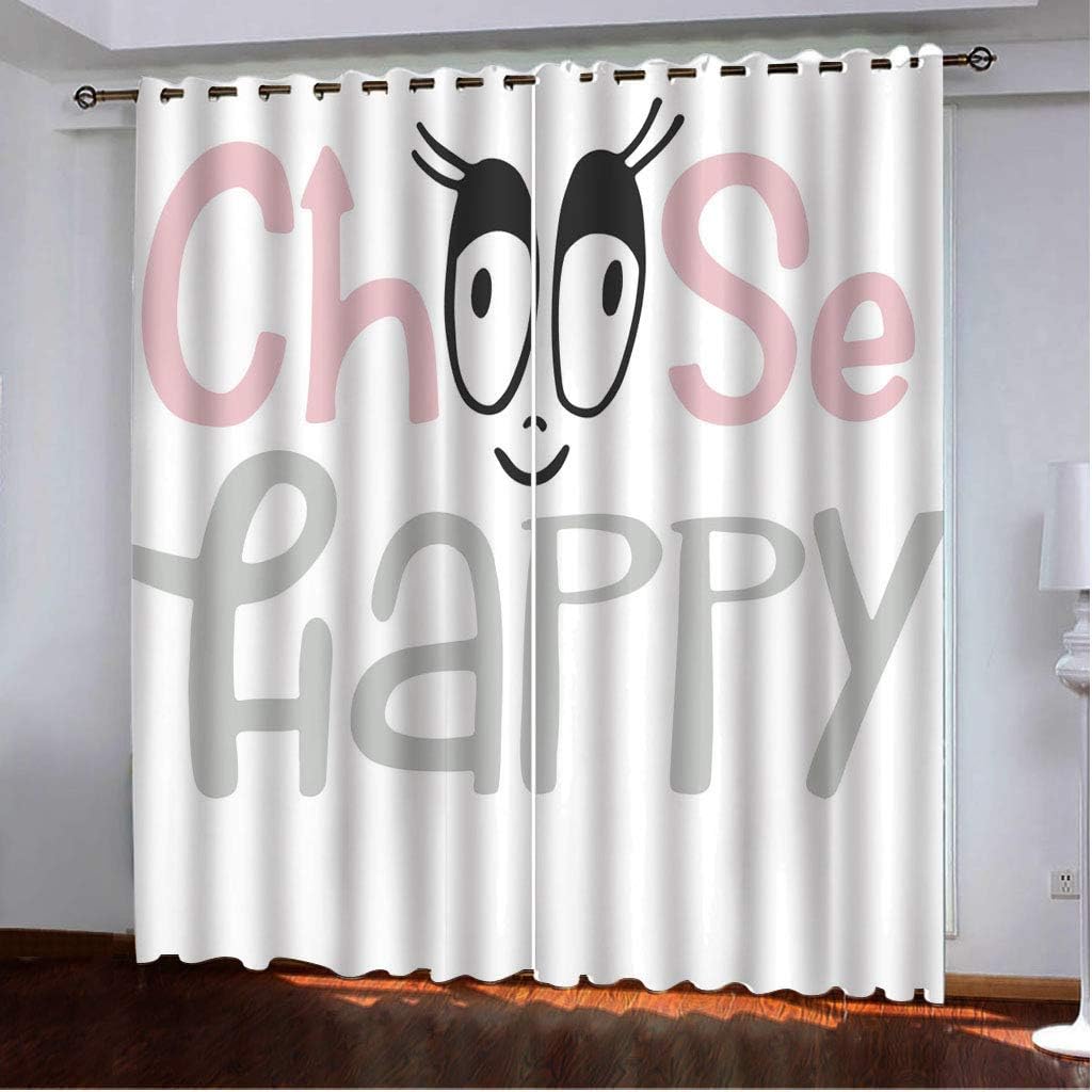 3D Cartoon Curtains Panels for Bedroom with Black Liner, Full Room Darkening Noise Reducing Grommet Curtain (52W x 63L,choose happy)