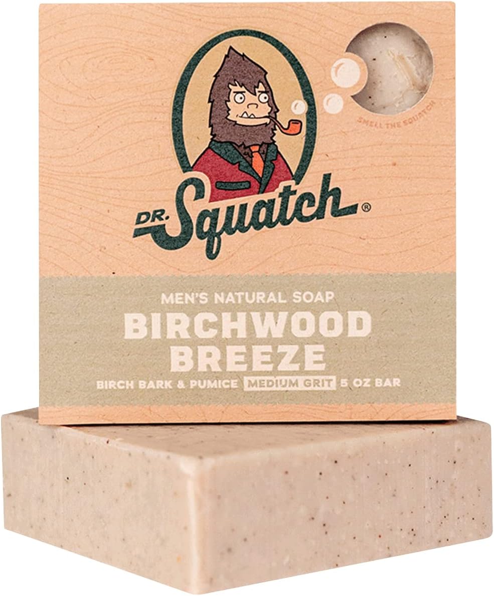 All Natural Bar Soap for Men with Medium Grit - Birchwood Breeze 5 Ounce (Pack of 1)
