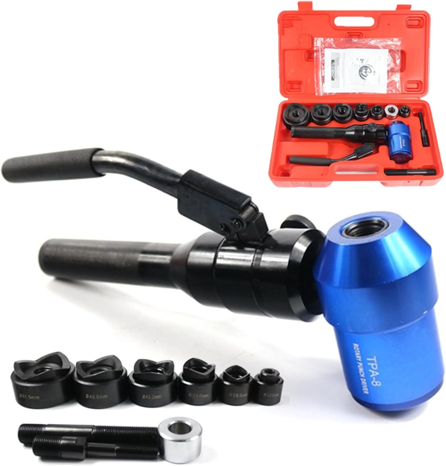 Manual Hydraulic Hole Punch Kit, Hydraulic Knockout Punch Driver Tool Kit, with 6 Dies Hole Complete Tool, 360° Rotatable Head, for Punching Sheet Metal